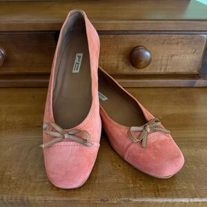 Paul Green Coral & tan Ballet Flats  suede woman 8 slip on leather bow loafers